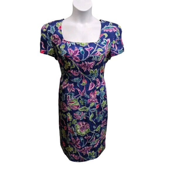 Vtg Liz Claiborne Womens 14 100% Silk Floral Print Lined Sheath Dress Classic - Picture 2 of 8